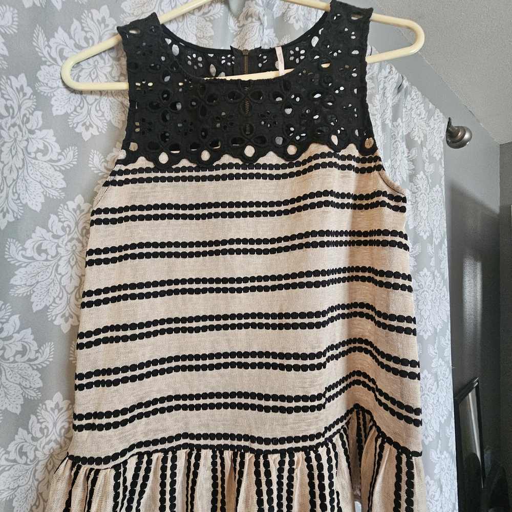 Free People Black and Cream Tank Top